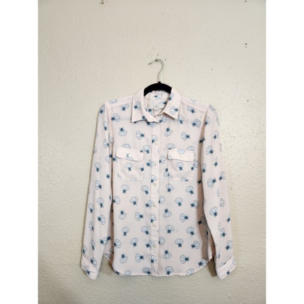Ann Taylor Loft Women's Pink Blue Floral Long Sleeve Button Down Shirt Size XS